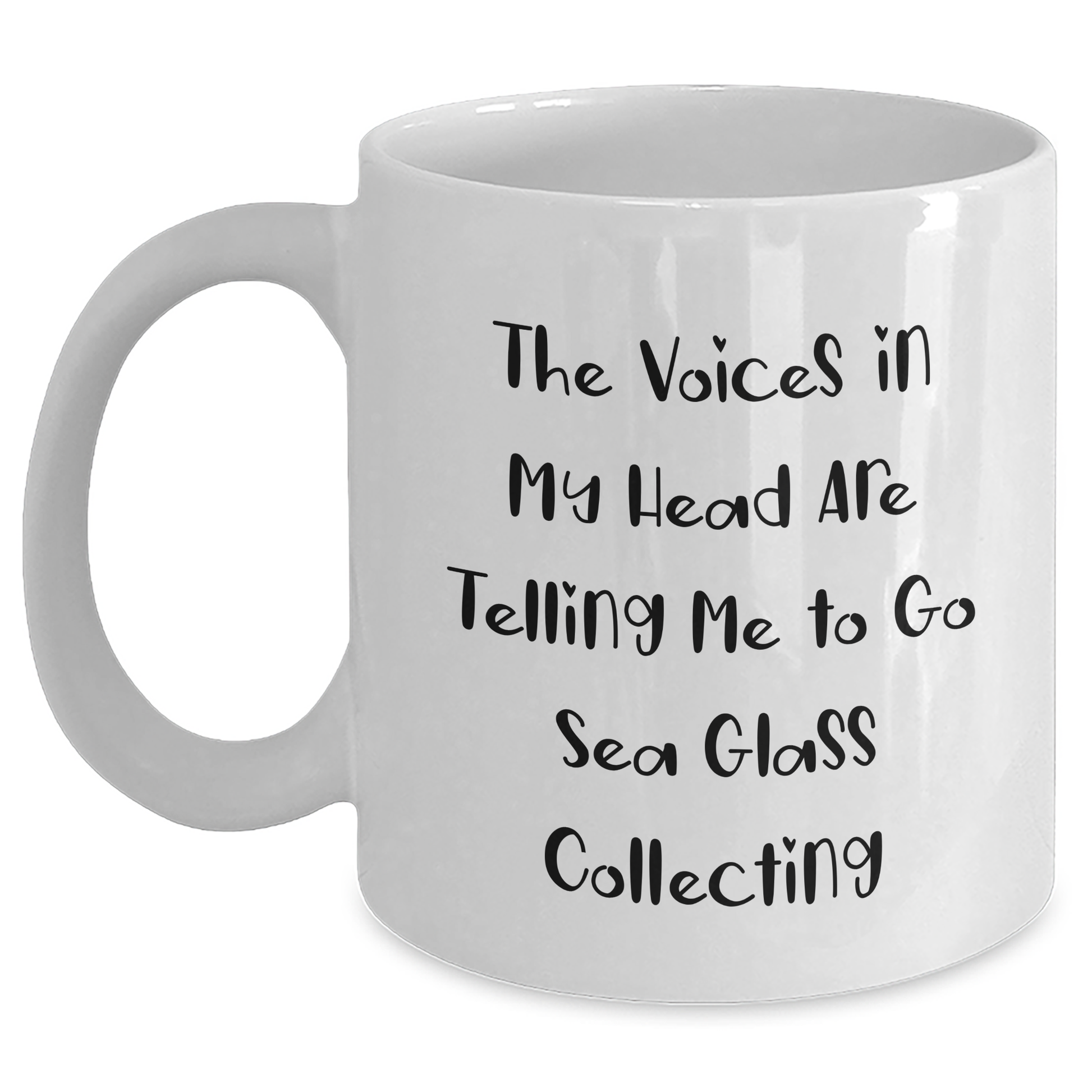 Funny Sea Glass Collecting Gifts for Men or Women, White Coffee Mug, 'The Voices In My Head Are Telling Me To Go Sea Glass Collecting' - Gifts from Family or Friends for Father's Day - Main
