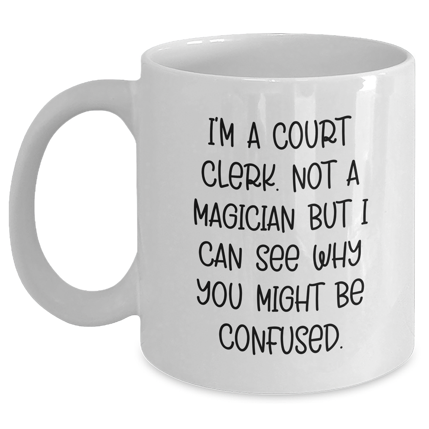 Funny Court Clerk Gifts from Friends Unique White Coffee Mugs for Court Clerk Graduation - 'I'm A Court Clerk. Not A Magician But I Can See Why You Might Be Confused.' - Main