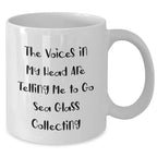 Funny Sea Glass Collecting Gifts for Men or Women, White Coffee Mug, 'The Voices In My Head Are Telling Me To Go Sea Glass Collecting' - Gifts from Family or Friends for Father's Day