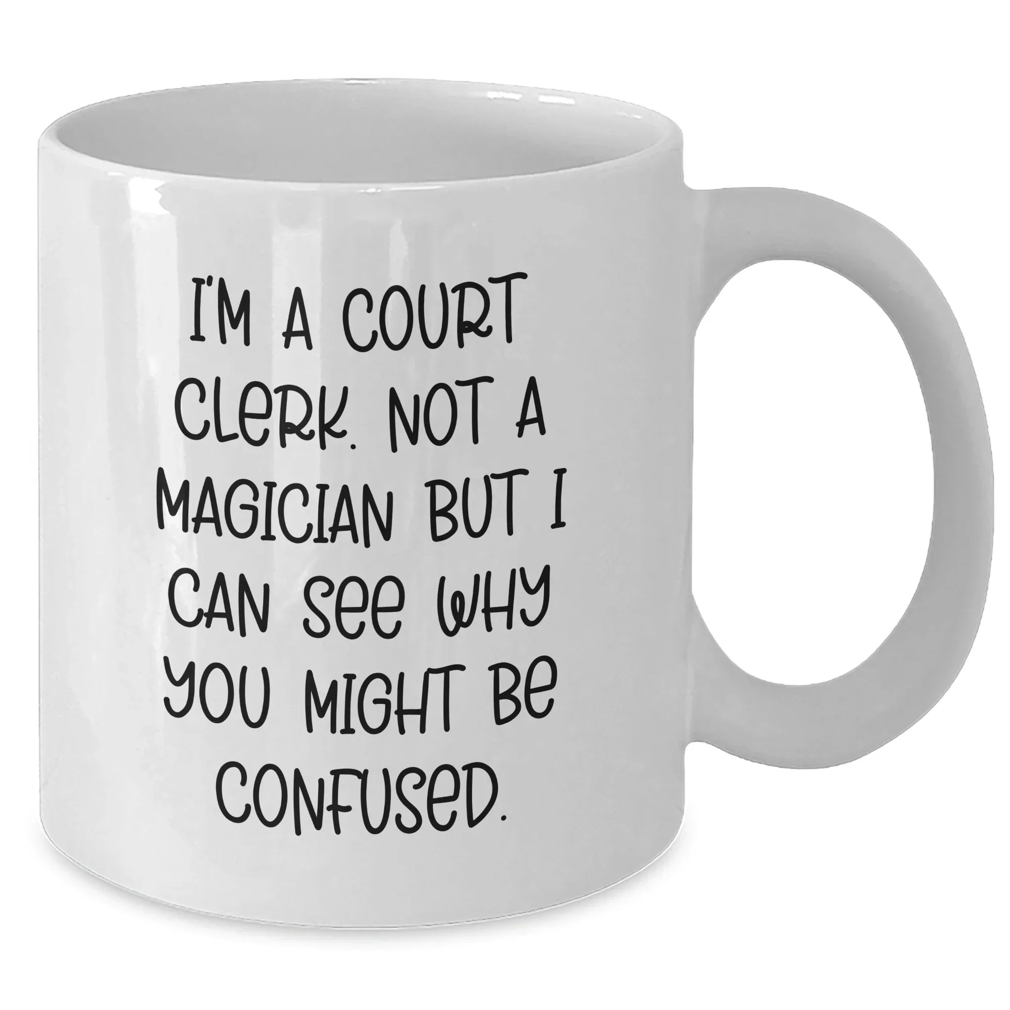 Funny Court Clerk Gifts from Friends Unique White Coffee Mugs for Court Clerk Graduation - 'I'm A Court Clerk. Not A Magician But I Can See Why You Might Be Confused.'