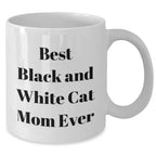 Funny Black and White Cat Mom Gifts for Mother's Day Unique White Coffee Mug, 'Best Black And White Cat Mom Ever'