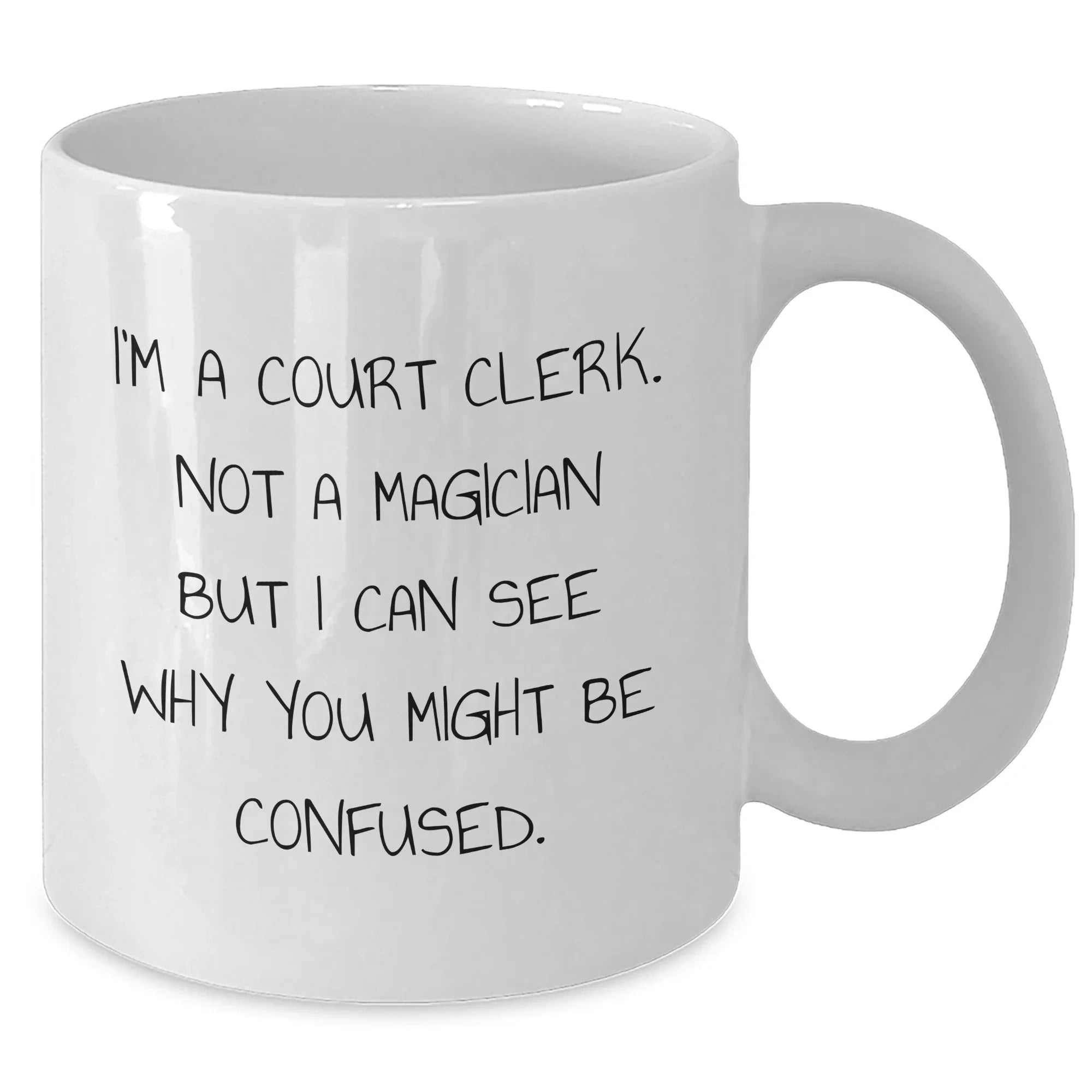 Funny Court Clerk Gifts, White Coffee Mug for Court Clerk, Graduation Unique Gifts from Friends, 'I'm A Court Clerk. Not A Magician But I Can See Why You Might Be Confused.'