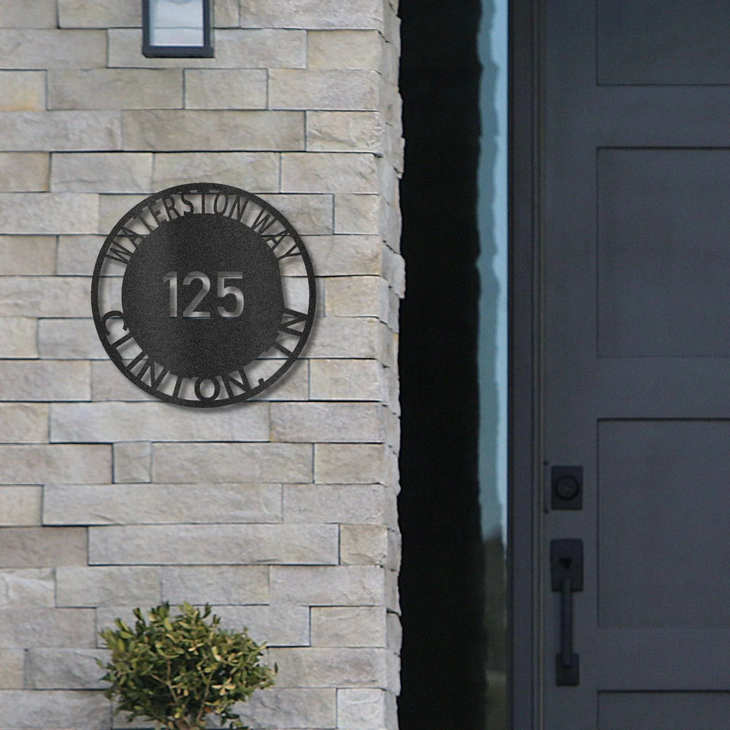 Bold Circle Address Personalized Front Door, Porch, Patio Steel Wall Sign Metal Art