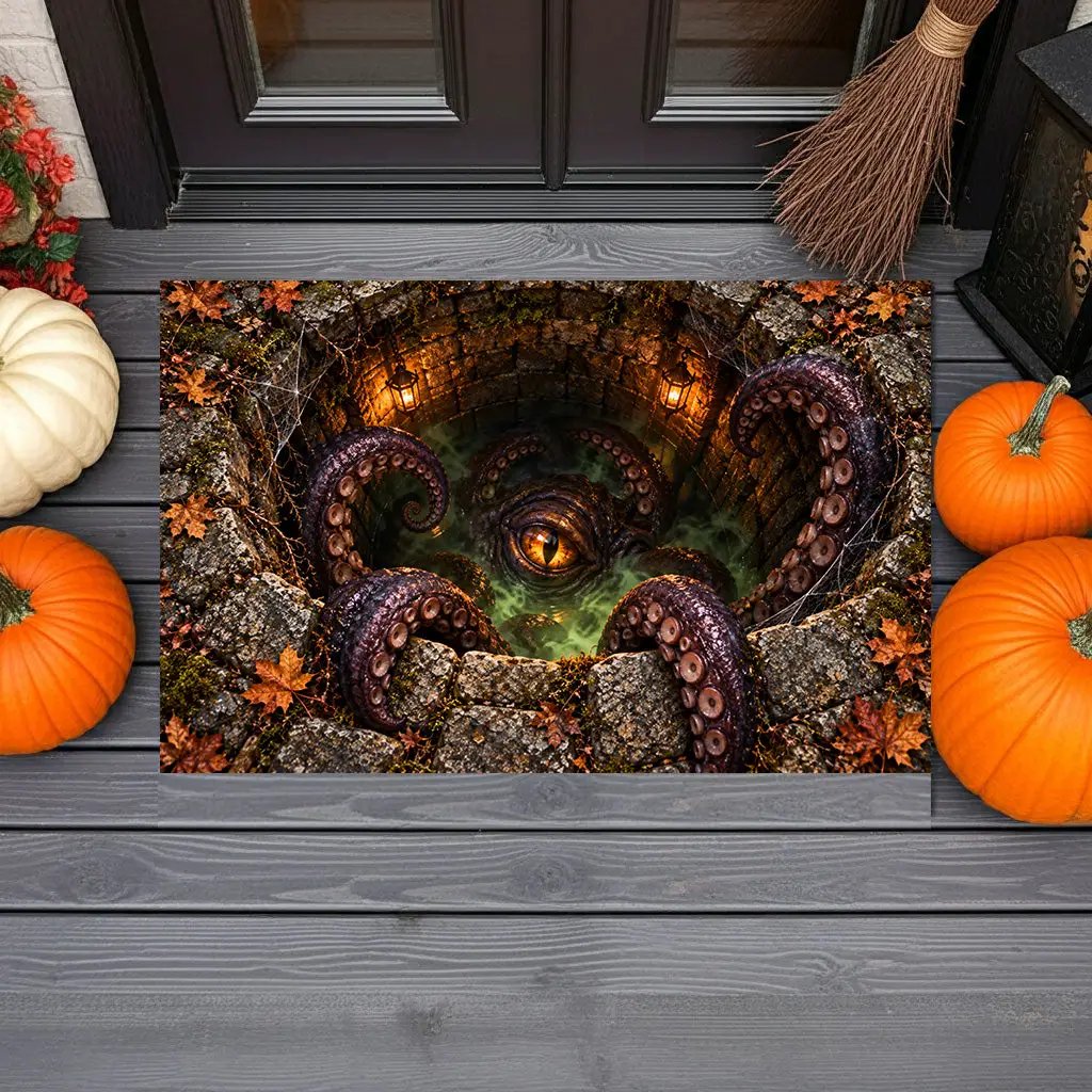 Tentacle Monster Halloween Doormat, 3D Creepy Creature Optical Illusion Mat, Horror Welcome Mat, Spooky Halloween Porch Decor