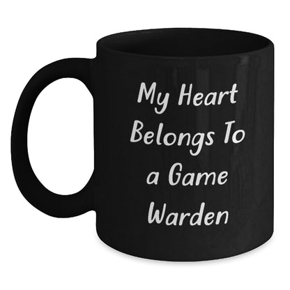 Funny Game Warden Gifts from Family, Heart Belongs to a Game Warden, Black Coffee Mug for Game Warden, Graduation Unique Gifts - Main