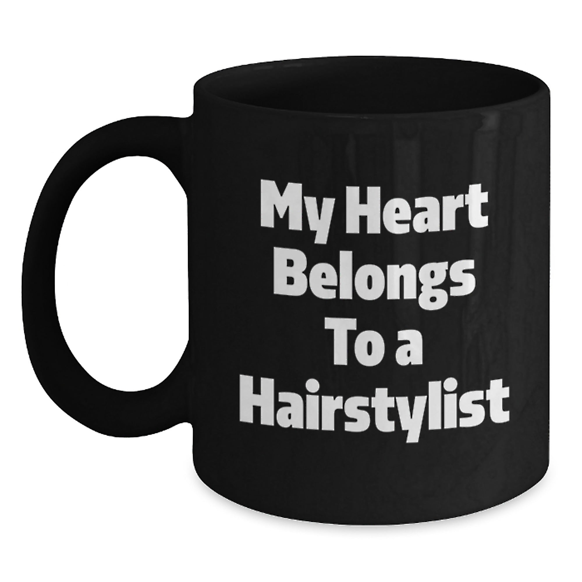 Funny Hairstylist Gifts from Friends for Women, 'My Heart Belongs To A Hairstylist' Black Coffee Mug for Graduation Unique Gifts - Main