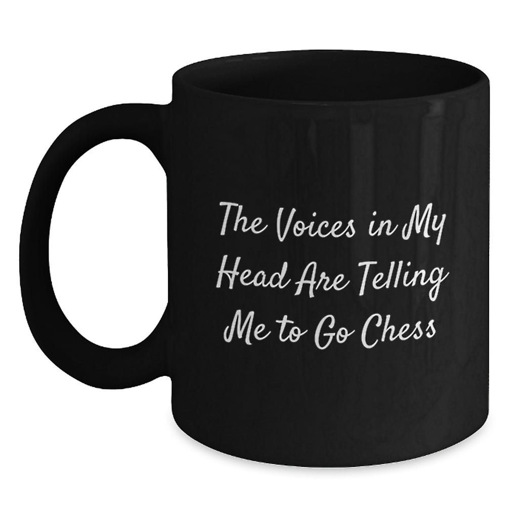 Funny Chess Gifts for Men, Black Coffee Mugs with Inspirational Quote 'The Voices In My Head Are Telling Me To Go Chess' Gifts from Family - Main