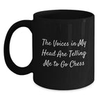 Funny Chess Gifts for Men, Black Coffee Mugs with Inspirational Quote 'The Voices In My Head Are Telling Me To Go Chess' Gifts from Family - Main