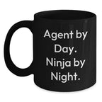Funny Agent Gifts for Men, Women, and Friends - Agent By Day. Ninja By Night. Christmas Unique Black Coffee Mug
