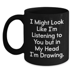Funny Drawing Gifts for Friends from Men, Unique Birthday Unique Gifts for Drawing Enthusiasts, Black Coffee Mug - Main