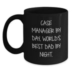 Funny Case Manager Gifts from Men, Unique Black Coffee Mug for Case Managers By Day, World's Best Dad By Night Graduation Unique Gifts