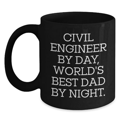 Civil Engineer Gifts from Mom, Unique Graduation Mugs for Dad, Funny World's Best Dad Quote, Black Coffee Mug - Main