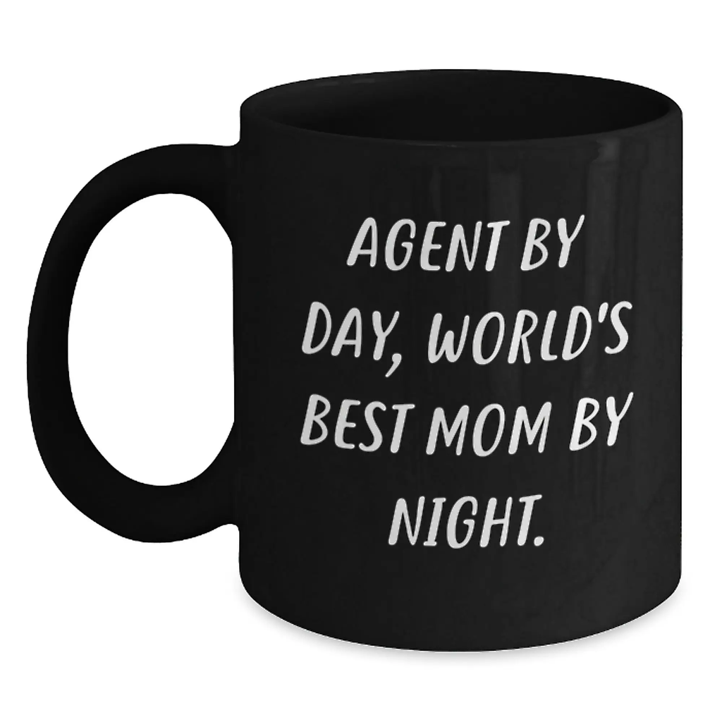 Funny Agent Gifts from Mom, Black Coffee Mug for Agent By Day World's Best Mom By Night, Birthday Unique Gifts for Agent - Main