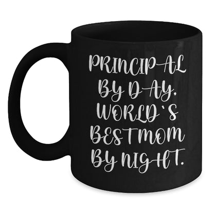 Principal Gifts, Funny Quotes, Black Coffee Mug for Graduation, Gifts from Friends, Gifts for Principal, Principal By Day, World's Best Mom By Night. - Main