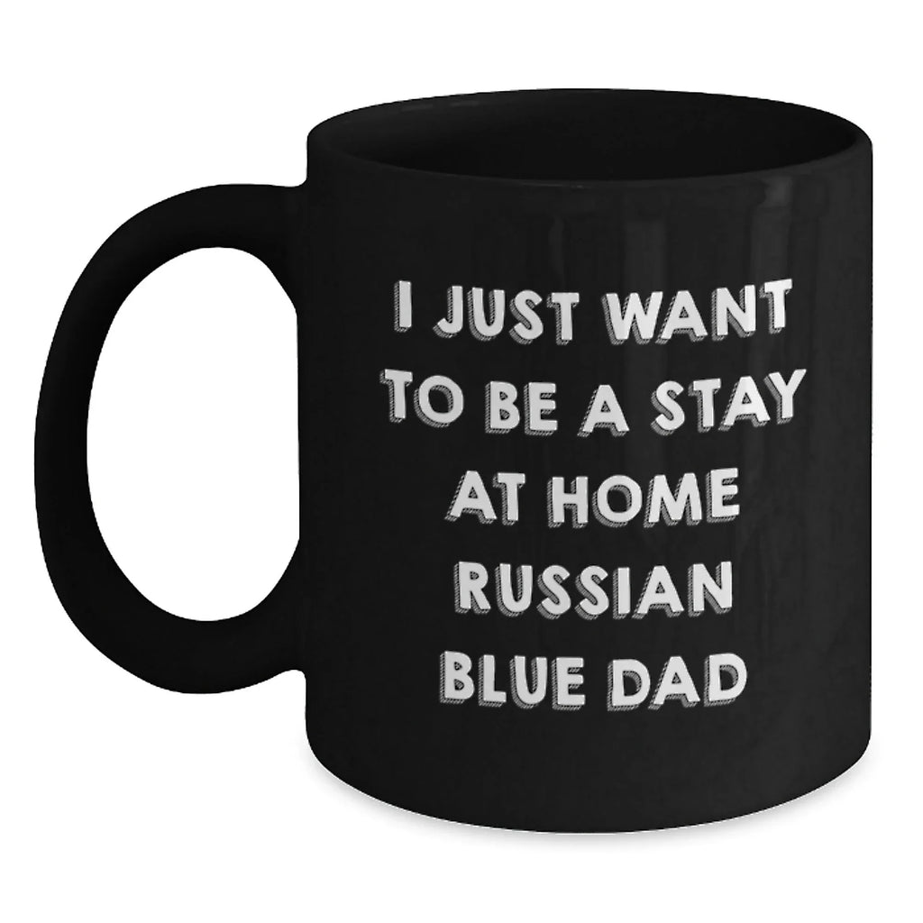 Russian Blue Cat Lover Gifts from Dad to Men Funny Black Coffee Mug for Christmas Unique Presents