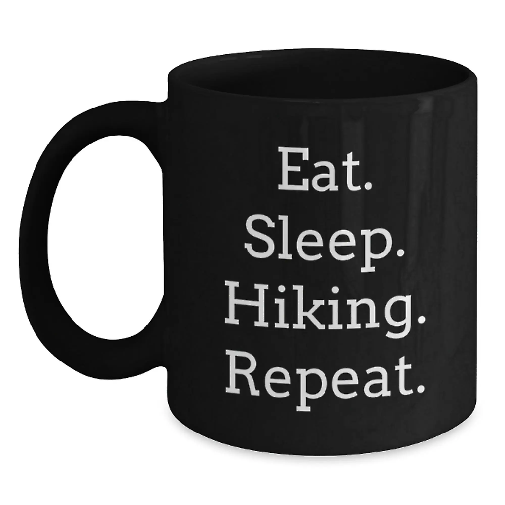Funny Hiking Birthday Unique Gifts from Friends for Men, Funny Hiking Black Coffee Mug Eat. Sleep. Hiking. Repeat. Quotes, Gift Ideas for Outdoor Enthusiasts - Main