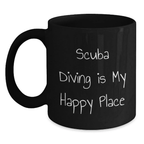 Scuba Diving Gifts for Men - Funny Quote Ceramic Coffee Mug, Father's Day Unique Gifts from Family to Dad, 'Scuba Diving Is My Happy Place' Black Coffee Mug - Main