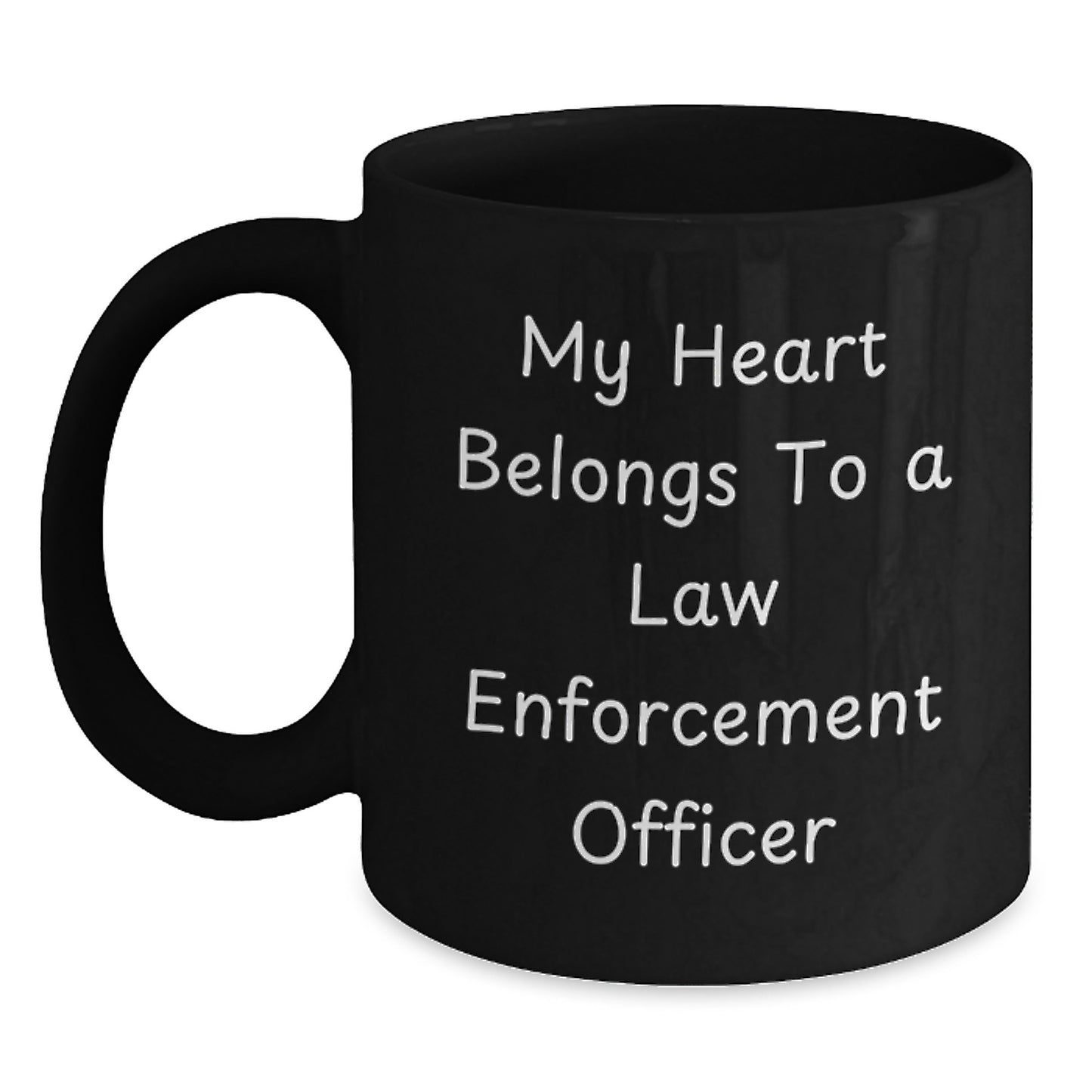 Funny Law Enforcement Officer Gifts for Him, Black Coffee Mug, 'My Heart Belongs To A Law Enforcement Officer', Unique Gifts from Husband to Wife, Christmas Unique Gifts - Main