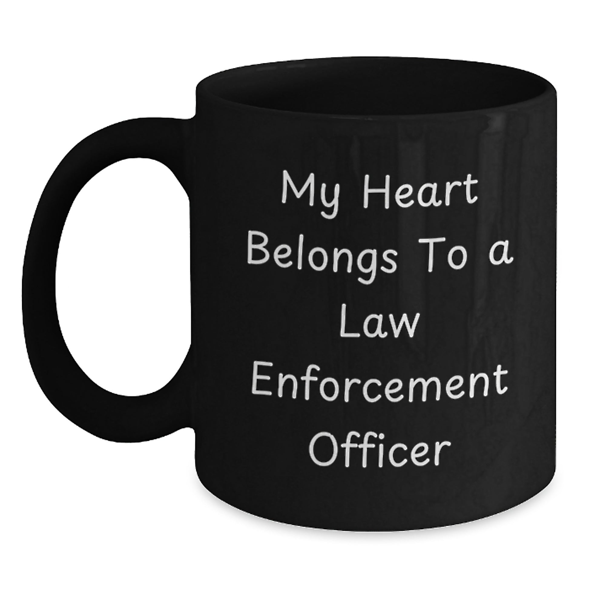 Funny Law Enforcement Officer Gifts for Him, Black Coffee Mug, 'My Heart Belongs To A Law Enforcement Officer', Unique Gifts from Husband to Wife, Christmas Unique Gifts - Main