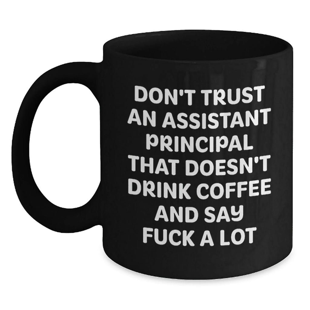 Funny Assistant Principal Gifts for Men, Black Coffee Mug, Christmas Unique Presents from Friends, Family, or Coworkers - 'Don't Trust An Assistant Principal...'