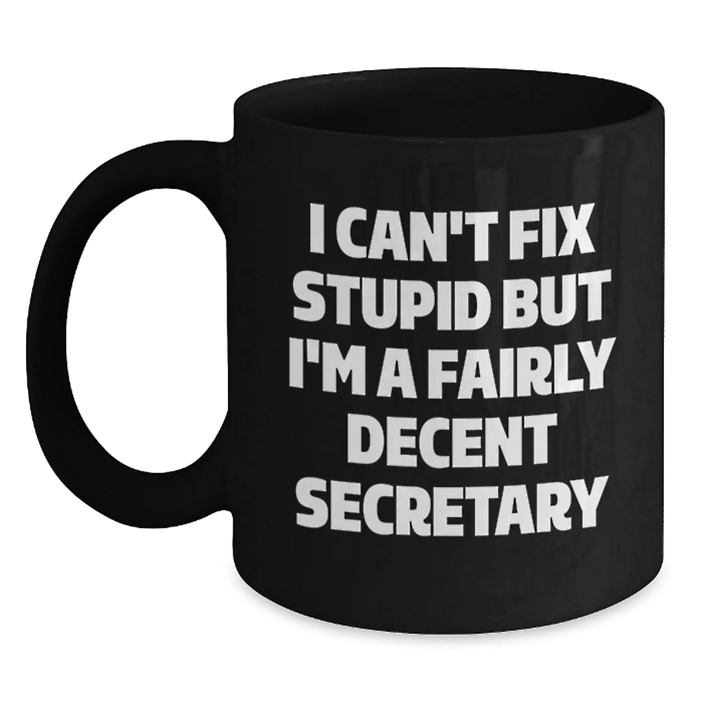 Funny Secretary Gifts from Friends, Birthday Unique Gifts for Secretary, Secretary Black Coffee Mug - I Can't Fix Stupid But I'm A Fairly Decent Secretary - Main