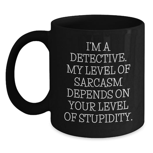 Funny Detective Black Coffee Mug Gifts from Friends and Family for Christmas Unique Presents for Him Her - Main