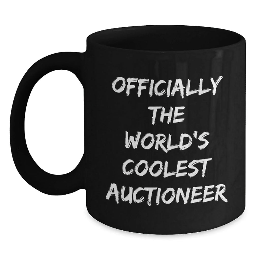 Funny Officially The Worlds Coolest Auctioneer Gifts from Men for Family Black Coffee Mug Christmas Unique