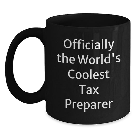 Funny Tax Preparer Gifts from Men, Officially The World's Coolest Tax Preparer Black Coffee Mug, Perfect for Tax Professionals on Christmas - Main