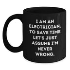 Electrician Humor Christmas Unique Gifts for Men Funny Black Coffee Mug, Gifts from Family to Electrician, Unique Christmas Unique Gift Ideas for Electrician Friends