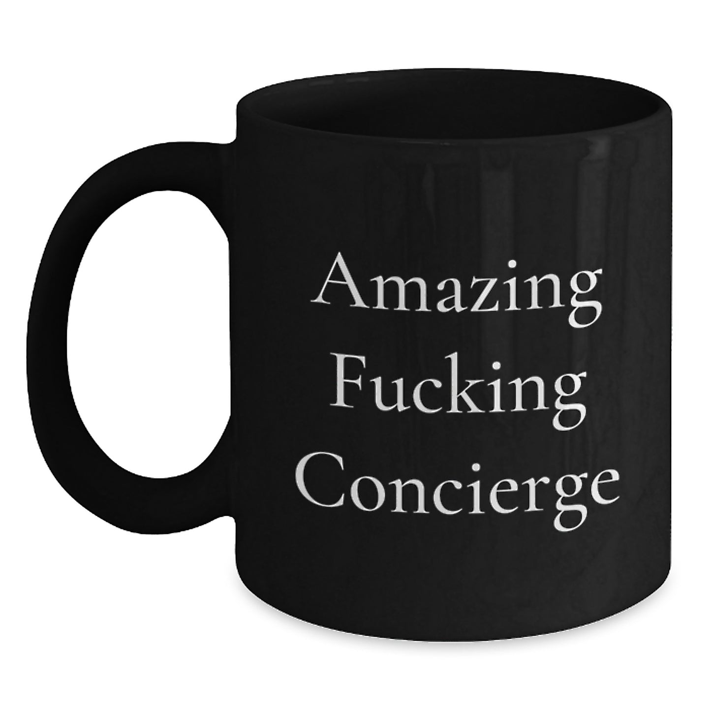 Funny Concierge Gifts from Friends for Concierge Enthusiasts, Amazing 'F--king Concierge' Black Coffee Mug, Unique Christmas Unique Gifts - Main