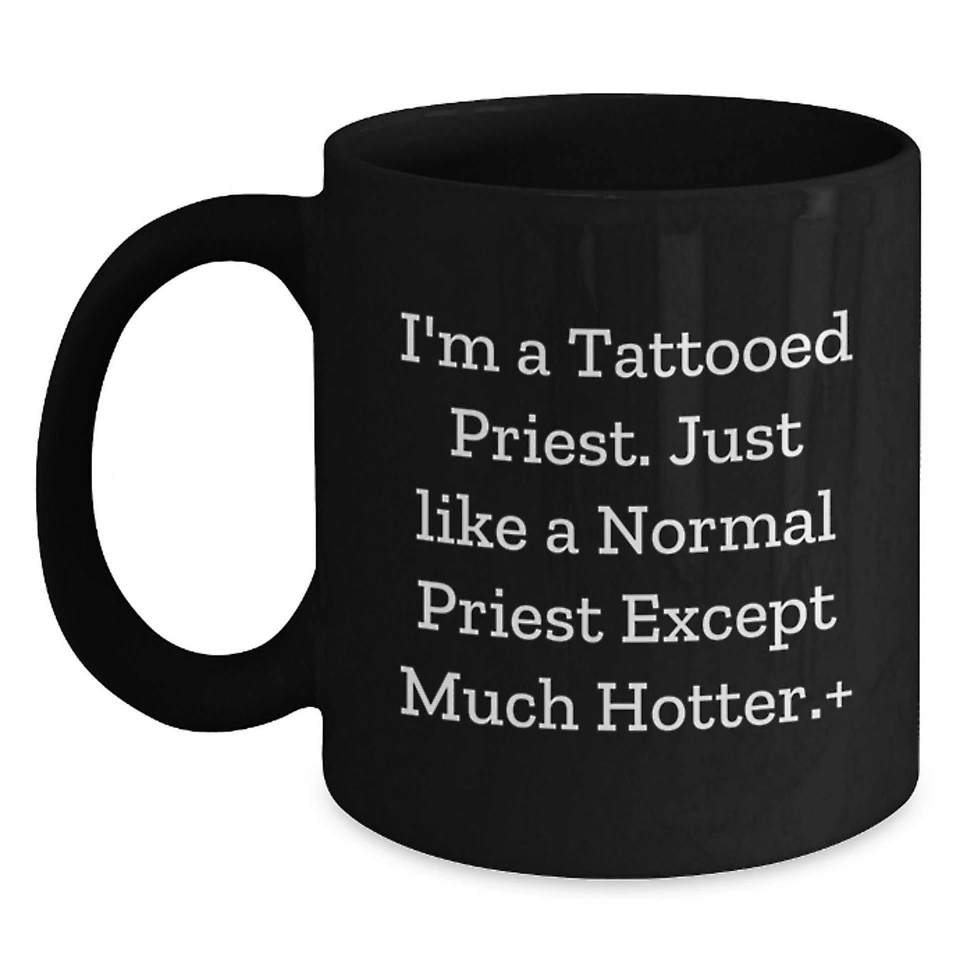 Funny Tattooed Priest Mugs Gifts for Men from Friends, Black Coffee Mug for Birthday Unique Gifts - Main