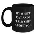 Funny White Cat Black Coffee Mugs for White Cat Lovers Gifts from Family Friends, Unique Father's Day Unique Gifts for Men Women - Main