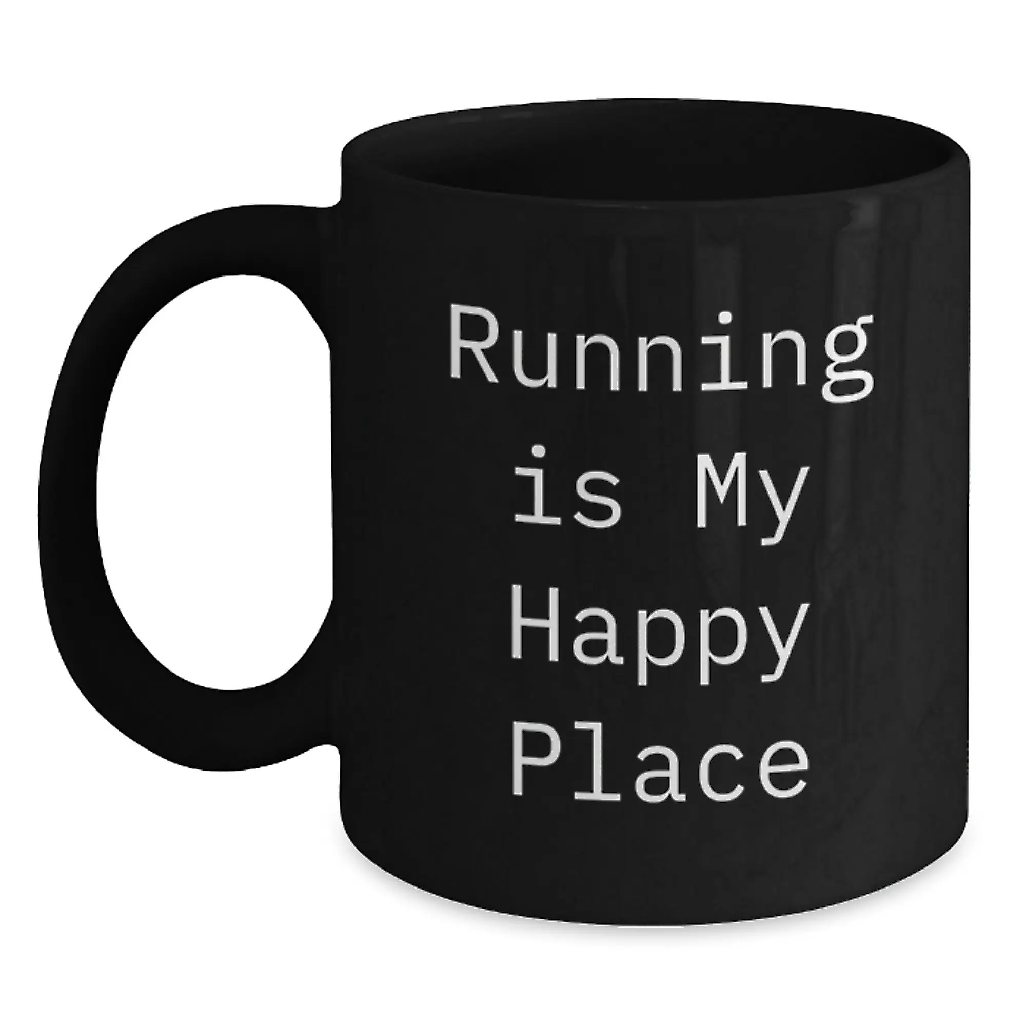Funny Running Gifts for Him from Friends - 'Running Is My Happy Place' 11oz/15oz Black Coffee Mug for Men's Graduation Unique Gifts - Main