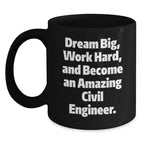 Motivational Civil Engineer Gifts for Men, Funny Black Coffee Mug, Christmas Unique Presents for Friends