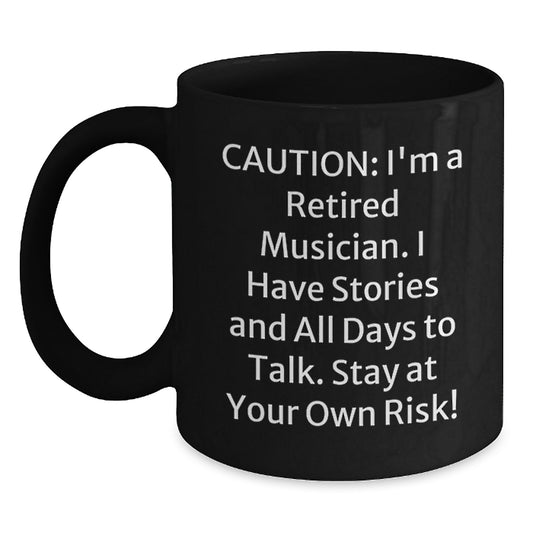 Funny Musician Gifts from Friends, Stay at Your Own Risk Black Coffee Mug for Men, Christmas Unique - Main