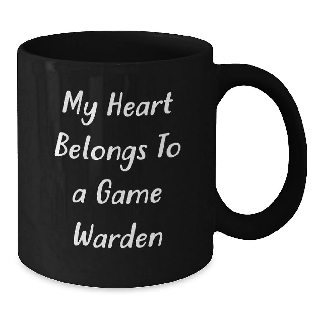 Funny Game Warden Gifts from Family, Heart Belongs to a Game Warden, Black Coffee Mug for Game Warden, Graduation Unique Gifts