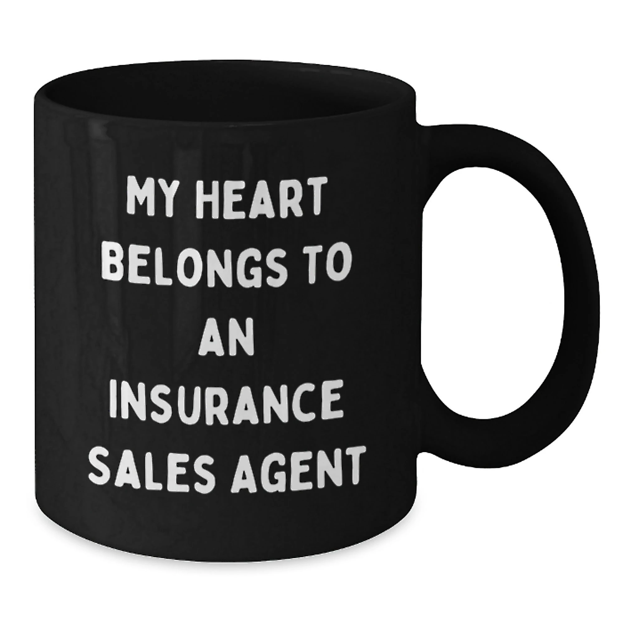 Funny Gifts from Men, Women or Coworkers to Insurance Sales Agent, Black Coffee Mug, 'My Heart Belongs To An Insurance Sales Agent' Quote, Perfect Christmas Unique Gifts