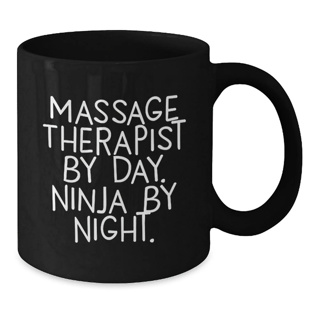 Funny Massage Therapist Gifts from Friends for Massage Therapist By Day Ninja By Night Black Coffee Mug, Graduation Unique Gifts - Additional