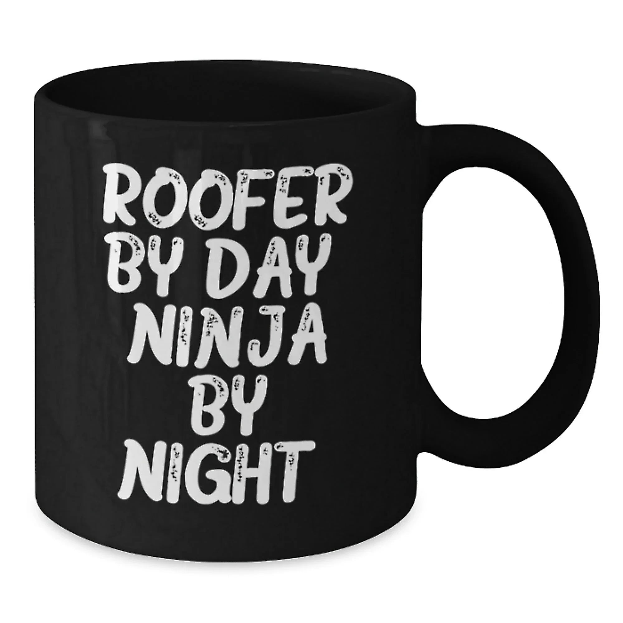 Roofer Gifts, Fun and Inspirational Black Coffee Mug, 'Roofer By Day. Ninja By Night.' Quote, 11oz or 15oz, Microwave and Dishwasher Safe, Gifts from Friends to Roofer, Graduation Unique Gifts
