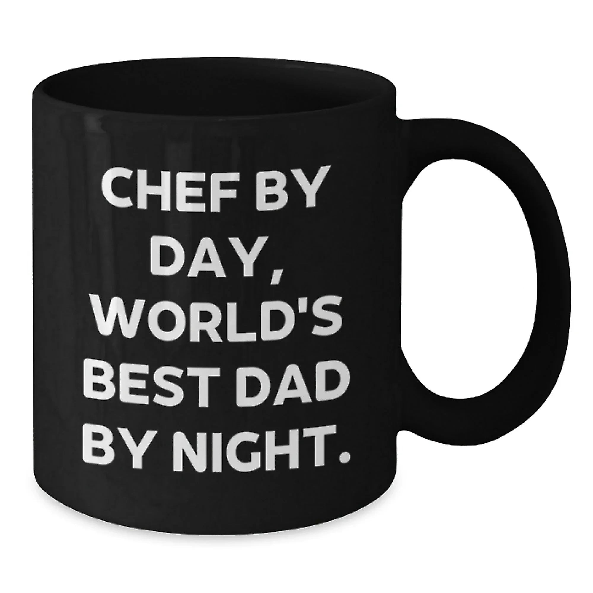 Funny Chef Gifts from Dad to Chef By Day, World's Best Dad By Night - Black Coffee Mug for Graduation