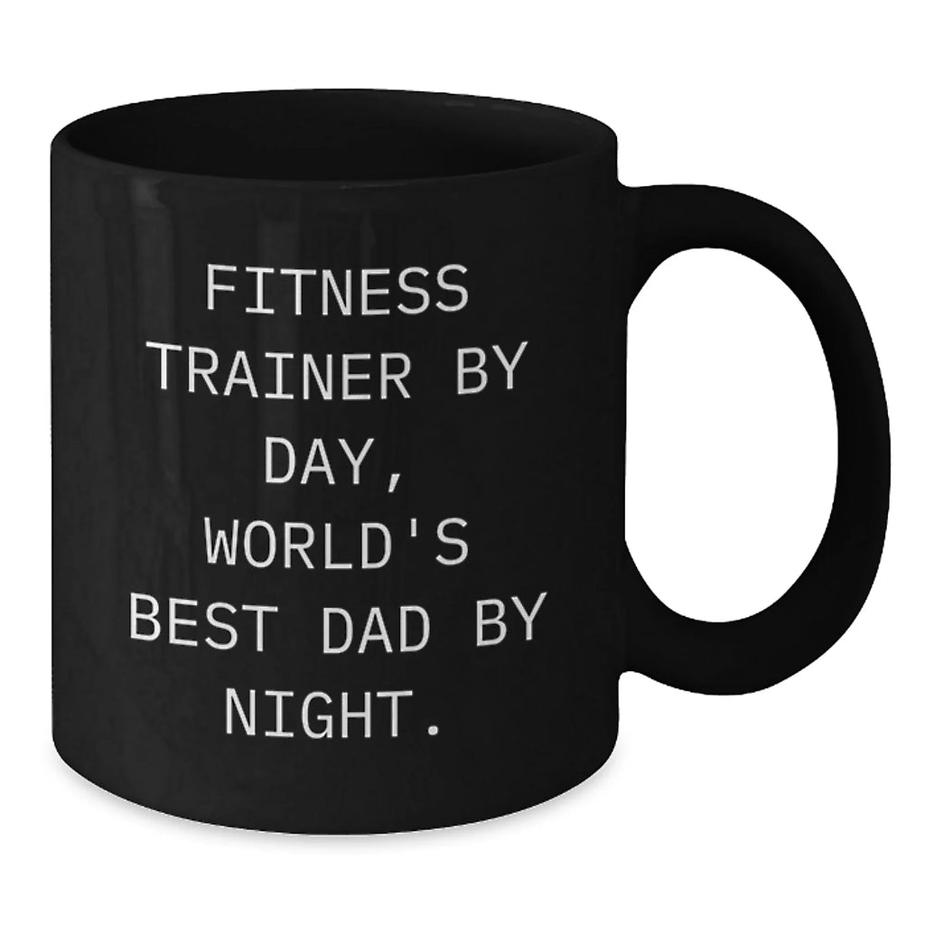 Funny Fitness Trainer Gifts for Men - Fitness Trainer By Day, World's Best Dad By Night Ceramic Black Coffee Mug Christmas Unique Gifts from Husband
