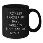 Funny Fitness Trainer Gifts for Men - Fitness Trainer By Day, World's Best Dad By Night Ceramic Black Coffee Mug Christmas Unique Gifts from Husband