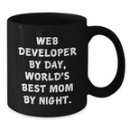 Funny Web Developer Gifts for Him, Web Developer By Day, World's Best Mom By Night Black Coffee Mug, Unique Christmas Unique Gifts from Mom to Dad