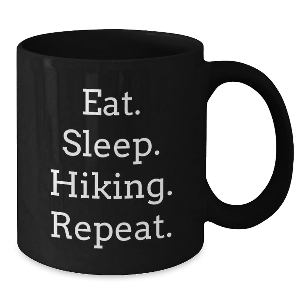 Funny Hiking Birthday Unique Gifts from Friends for Men, Funny Hiking Black Coffee Mug Eat. Sleep. Hiking. Repeat. Quotes, Gift Ideas for Outdoor Enthusiasts - Additional
