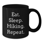 Funny Hiking Birthday Unique Gifts from Friends for Men, Funny Hiking Black Coffee Mug Eat. Sleep. Hiking. Repeat. Quotes, Gift Ideas for Outdoor Enthusiasts - Additional