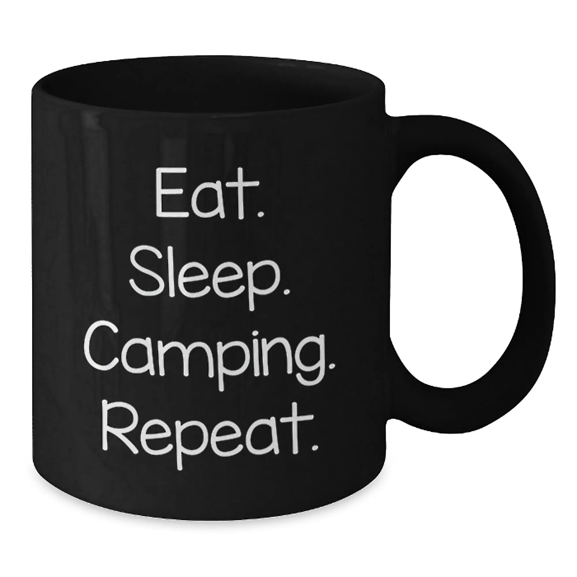 Funny Camping Gifts from Friends - Black Coffee Mug for Camping Lovers - Eat. Sleep. Camping. Repeat. Black Mugs for Men, Women, Coworkers, Family - Additional