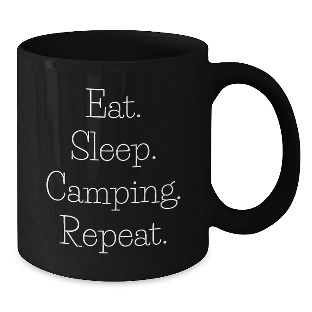 Funny Camping Mugs for Friends Gifts from Mom - Black Coffee Mug for Camping Lovers Eat. Sleep. Camping. Repeat. Birthday Unique Gifts - Additional