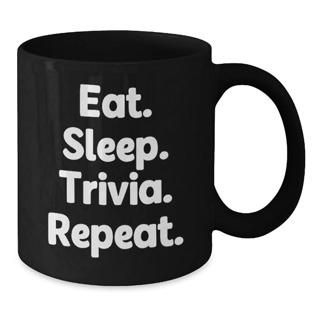 Funny Trivia Gifts for Men, Christmas Unique Mug, Eat. Sleep. Trivia. Repeat., Black Coffee Mug