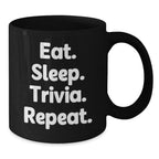 Funny Trivia Gifts for Men, Christmas Unique Mug, Eat. Sleep. Trivia. Repeat., Black Coffee Mug