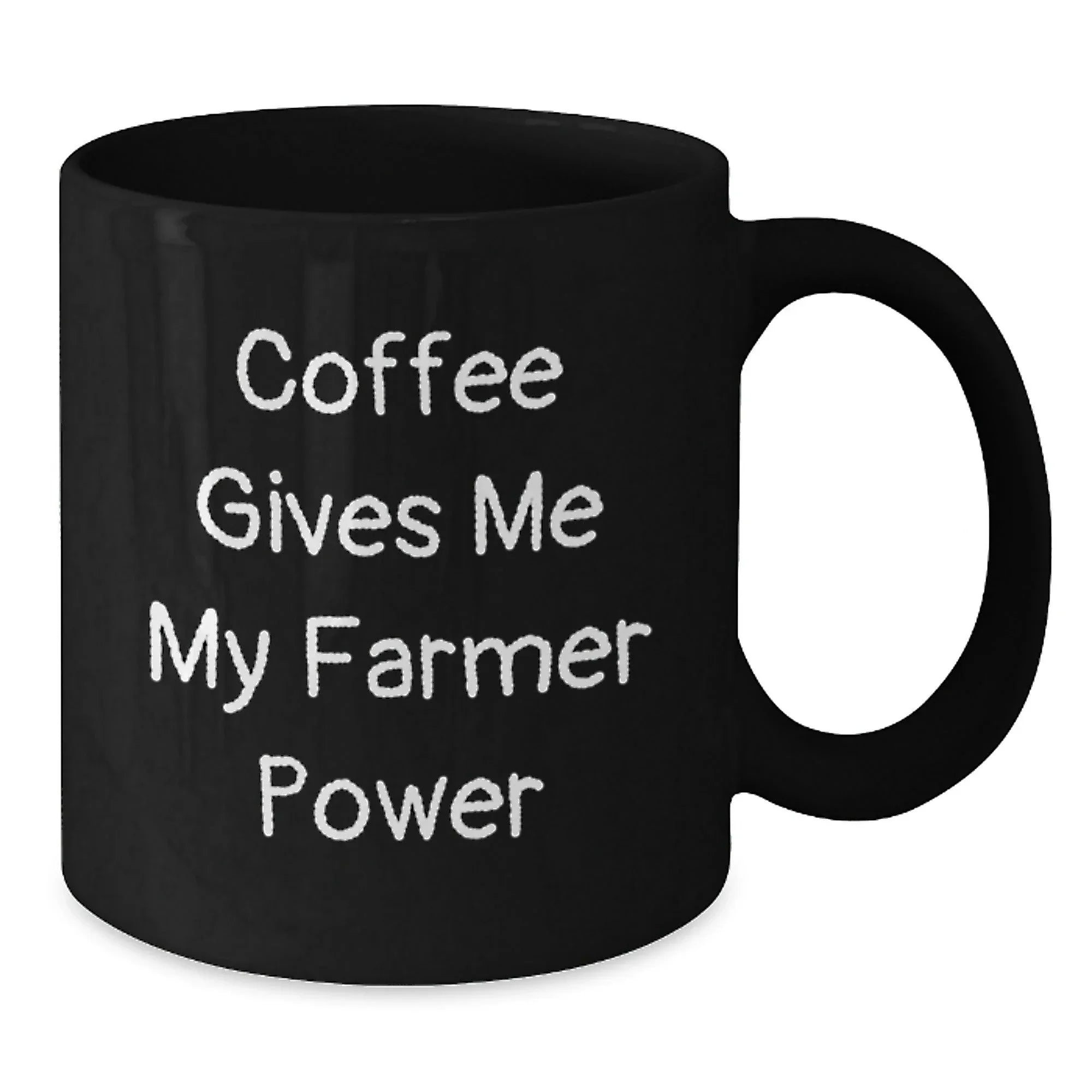 Funny Farmer Birthday Unique Gifts from Friends and Family for Men and Women, 'Coffee Gives Me My Farmer Power' Black Coffee Mug - 11oz or 15oz Ceramic